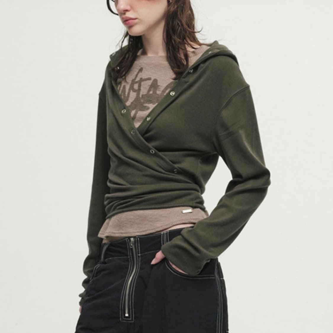 세릭 WRAP HOOD CARDIGAN 랩 후드 가디건 카키 상품이미지9