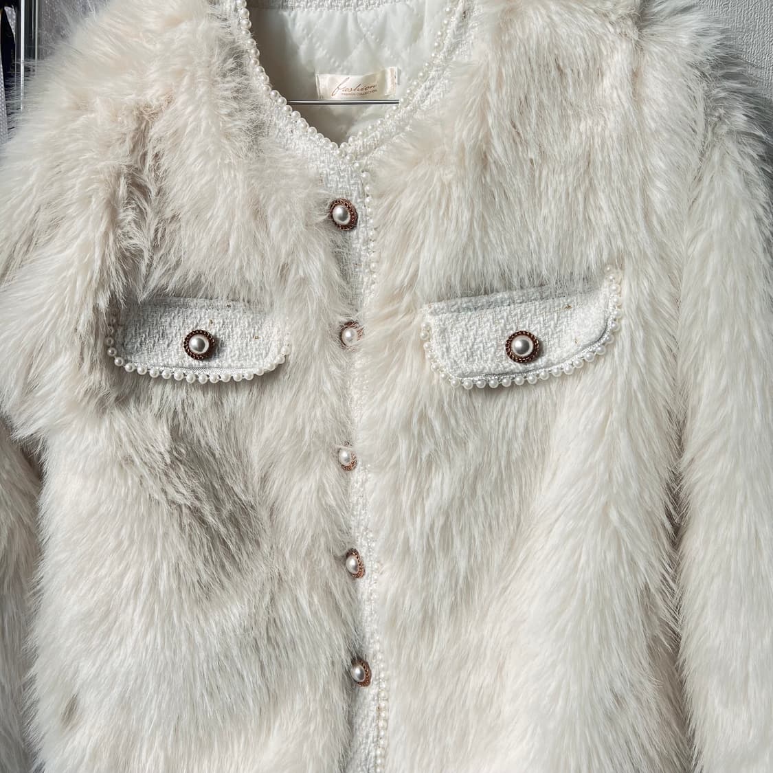 [새상품]아이보리 진주 트위드 레이어드 퍼자켓 상품이미지8