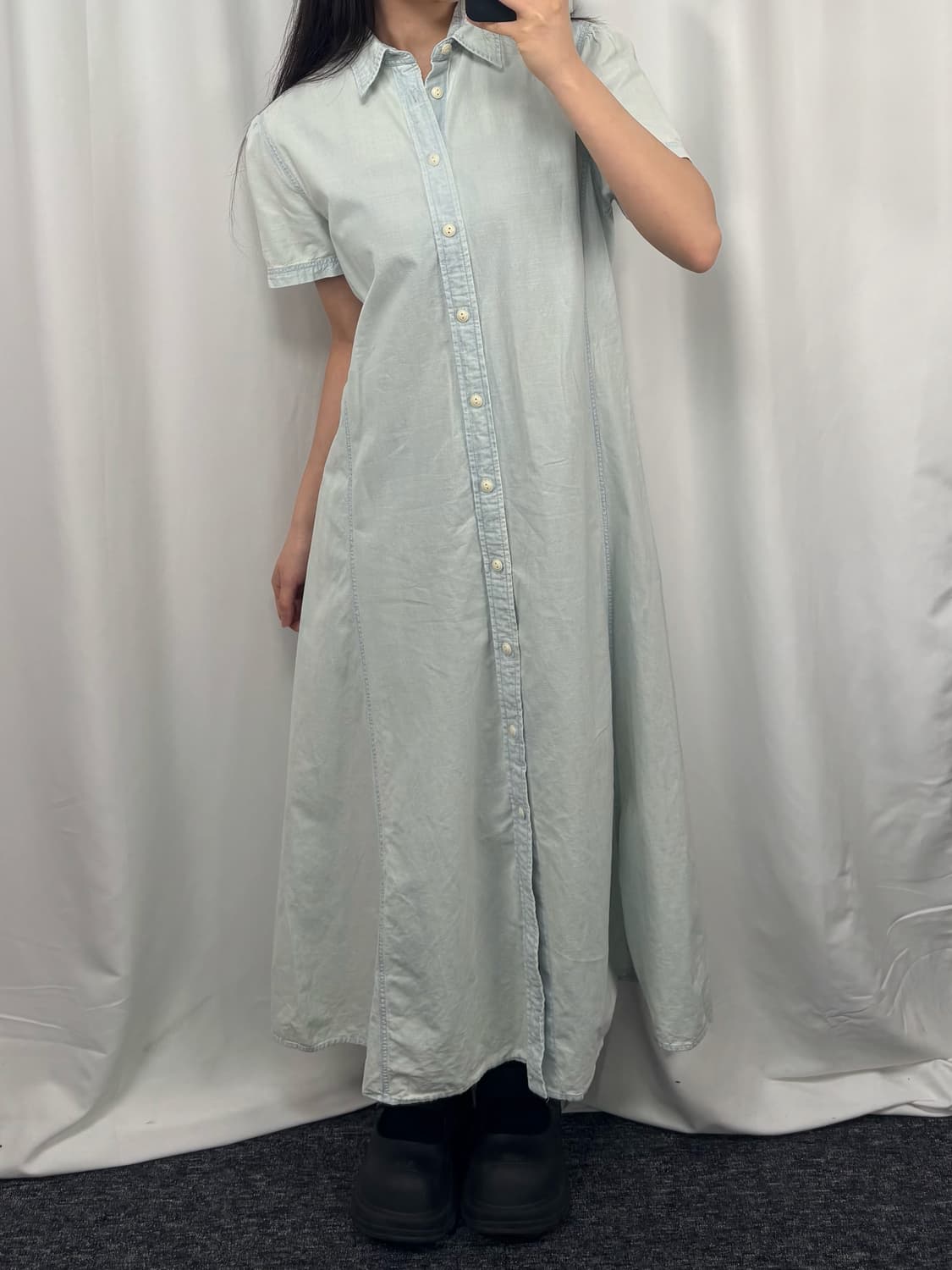 폴로 벨티드 데님 반팔 롱원피스 상품이미지3