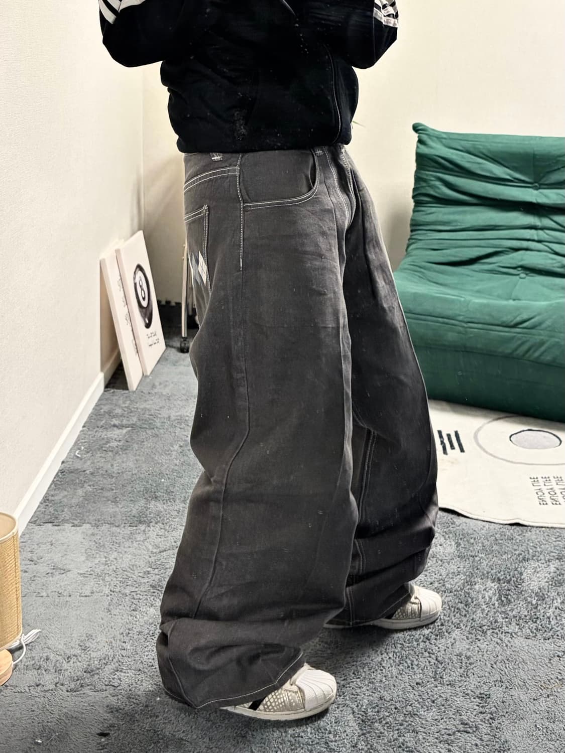 90s 코코아 아가일 디테일 데님 와이드팬츠 상품이미지3