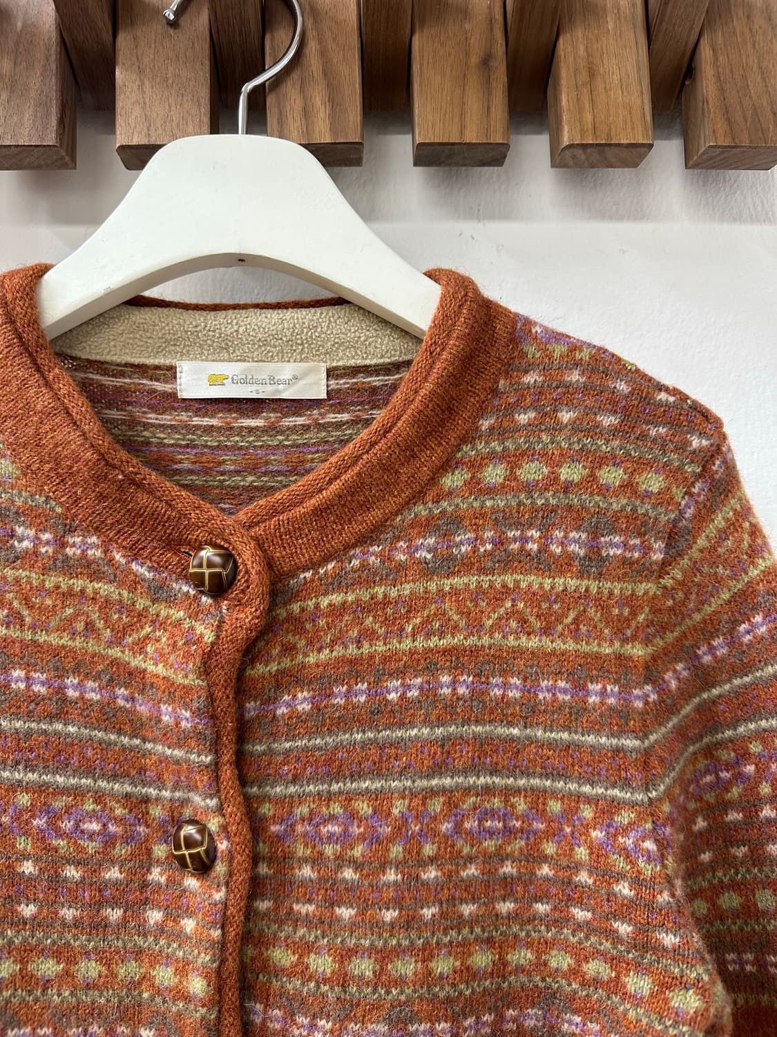 일본빈티지 Golden Bear 울 100% 패턴 빵버튼 니트 가디건 상품이미지2