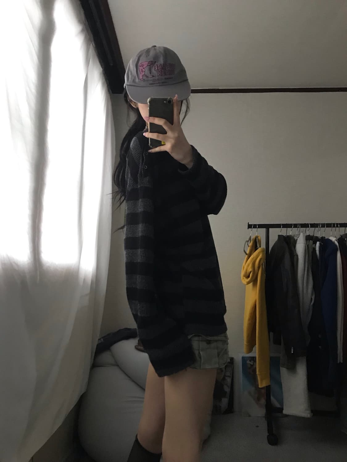 스트라이프 넥버튼 탑 상품이미지3
