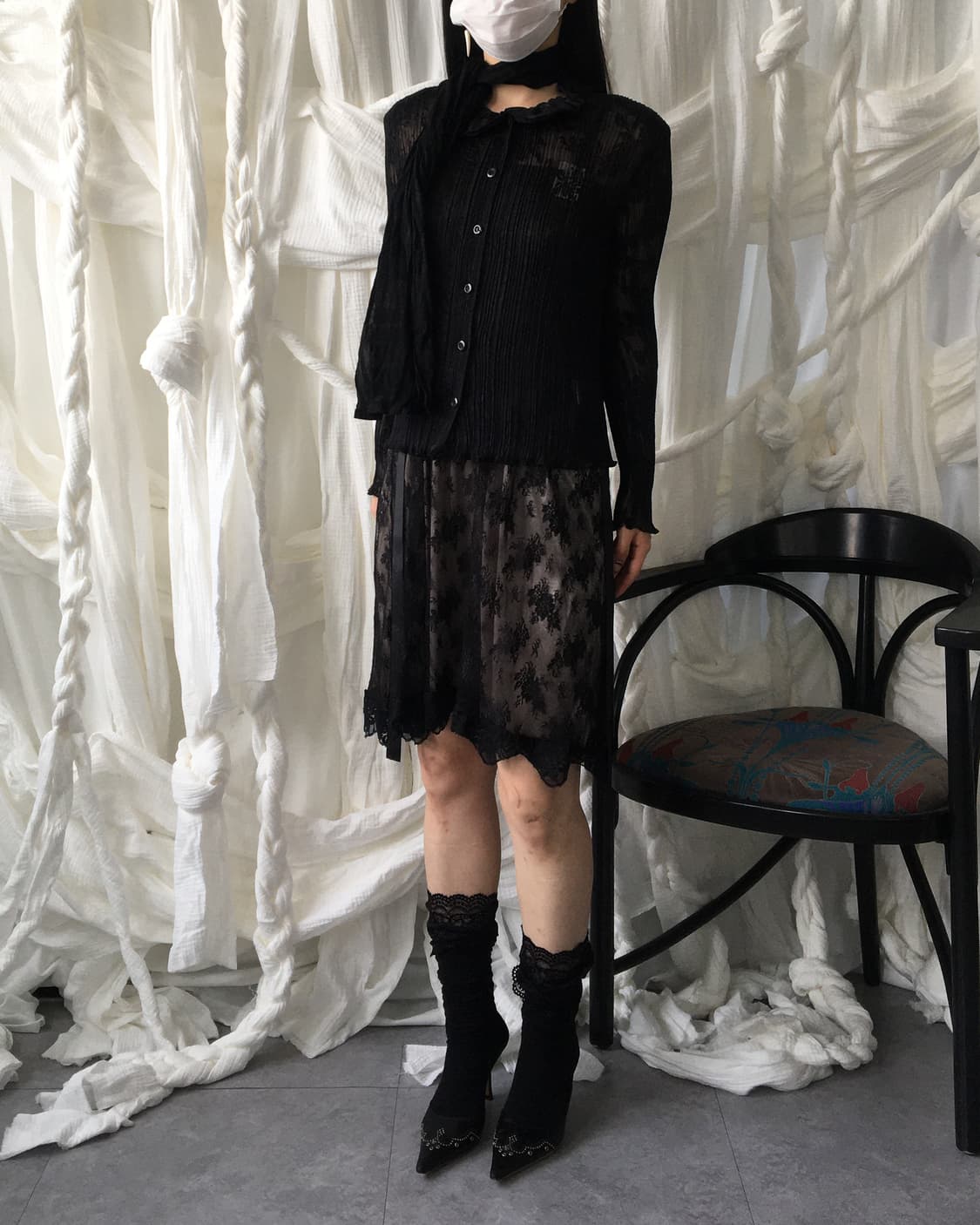 Flower pattern pleats cardigan 상품이미지5