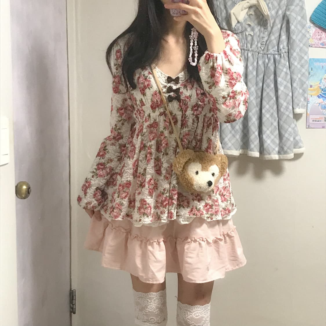 빈티지 리즈리사 플라워 핑크 브라운 블라우스 히메갸루 로걀 짜잔씨 라떼 상품이미지1