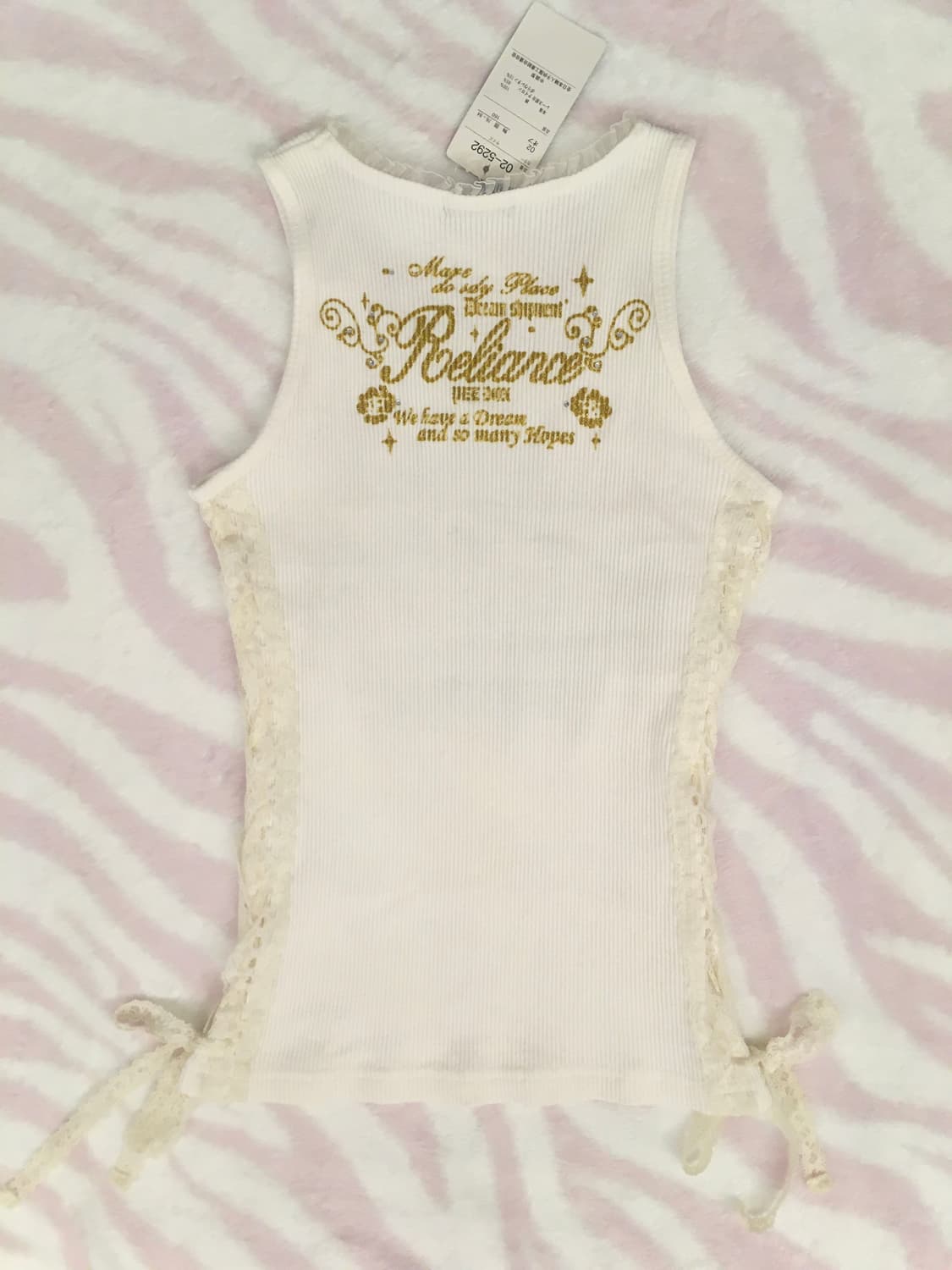 화이트 크라운 레이스업 리본 골지 슬리브리스 나시 갸루 큐빅 상품이미지9