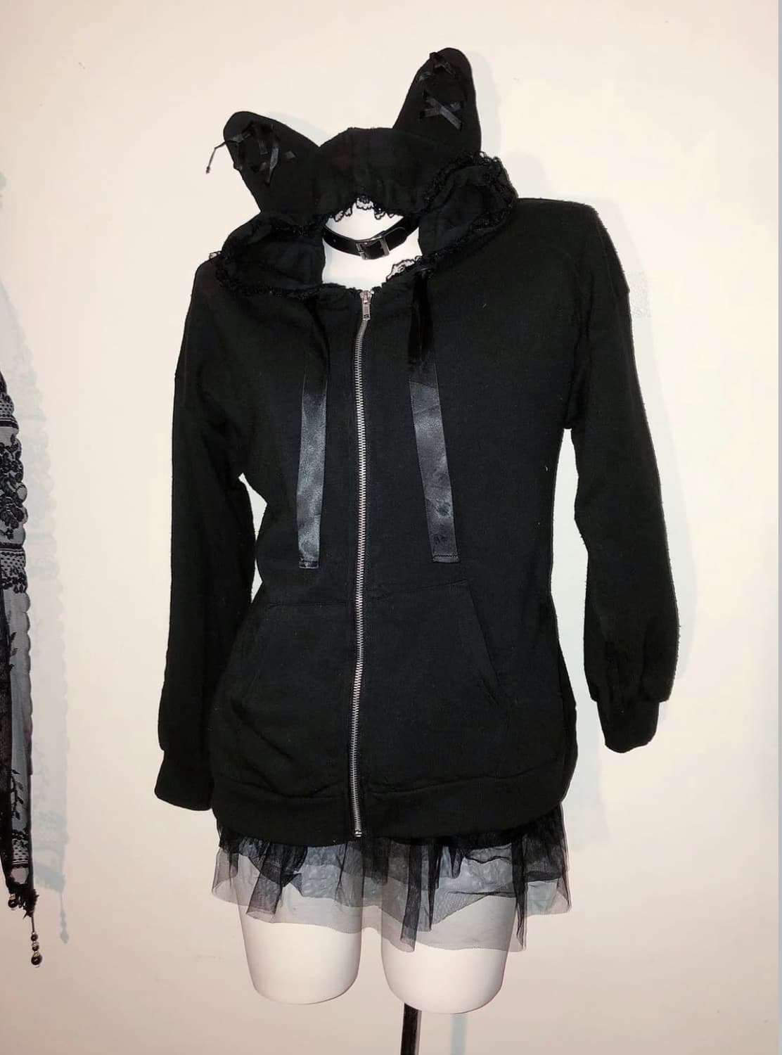 고양이귀 후드 고스로리 고스펑크 후드집업 후집 블랙 갸루 상품이미지2