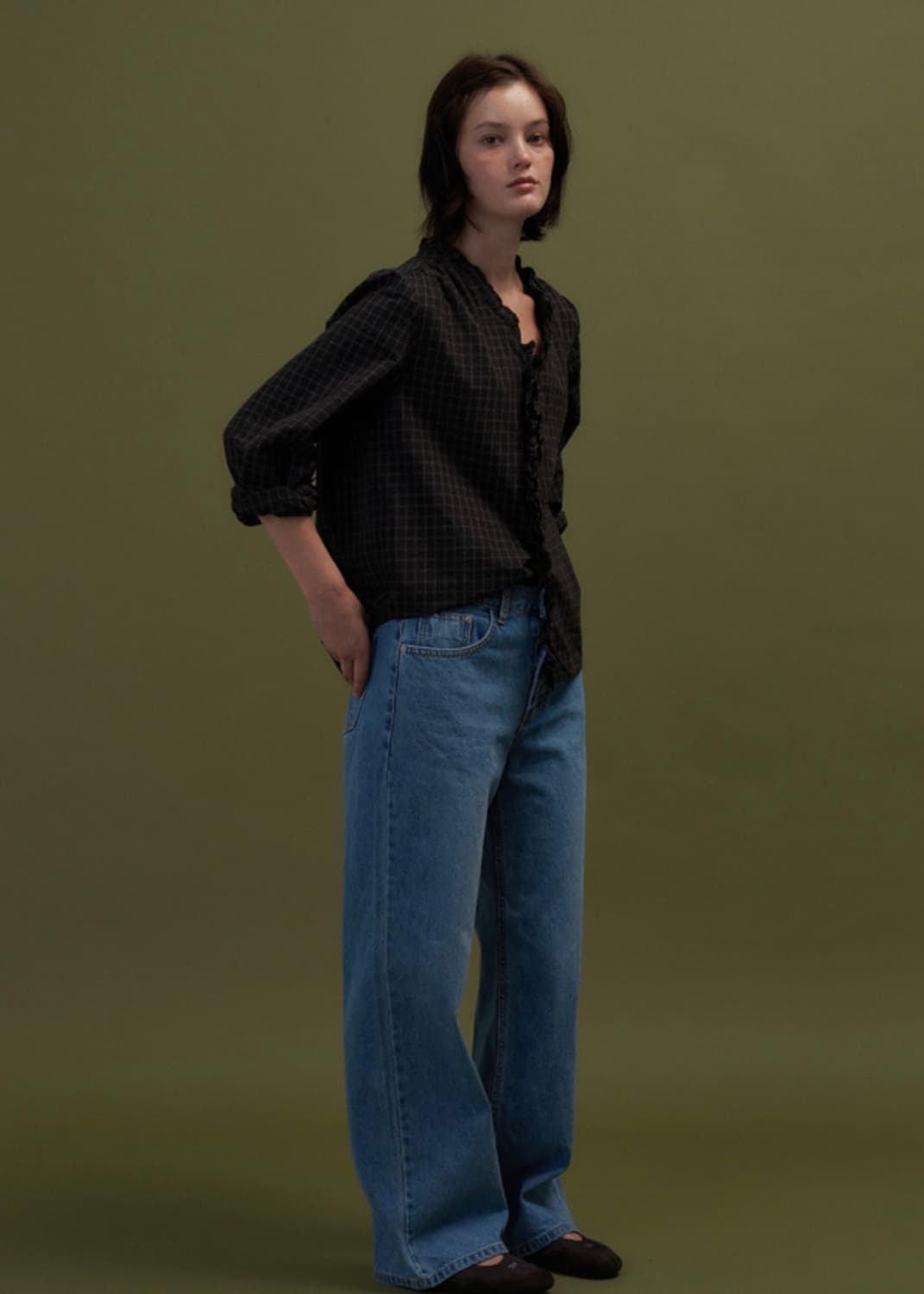 쏘딩키브레드 프릴체크블라우스 상품이미지4