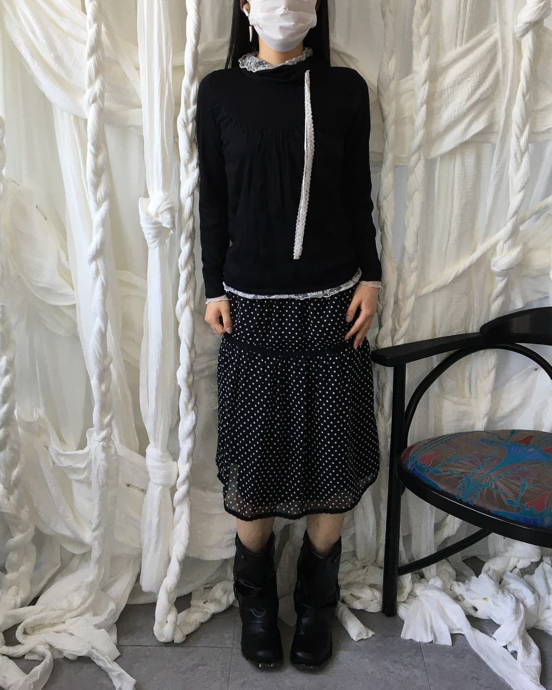 Lace point high neck sleee 상품이미지1
