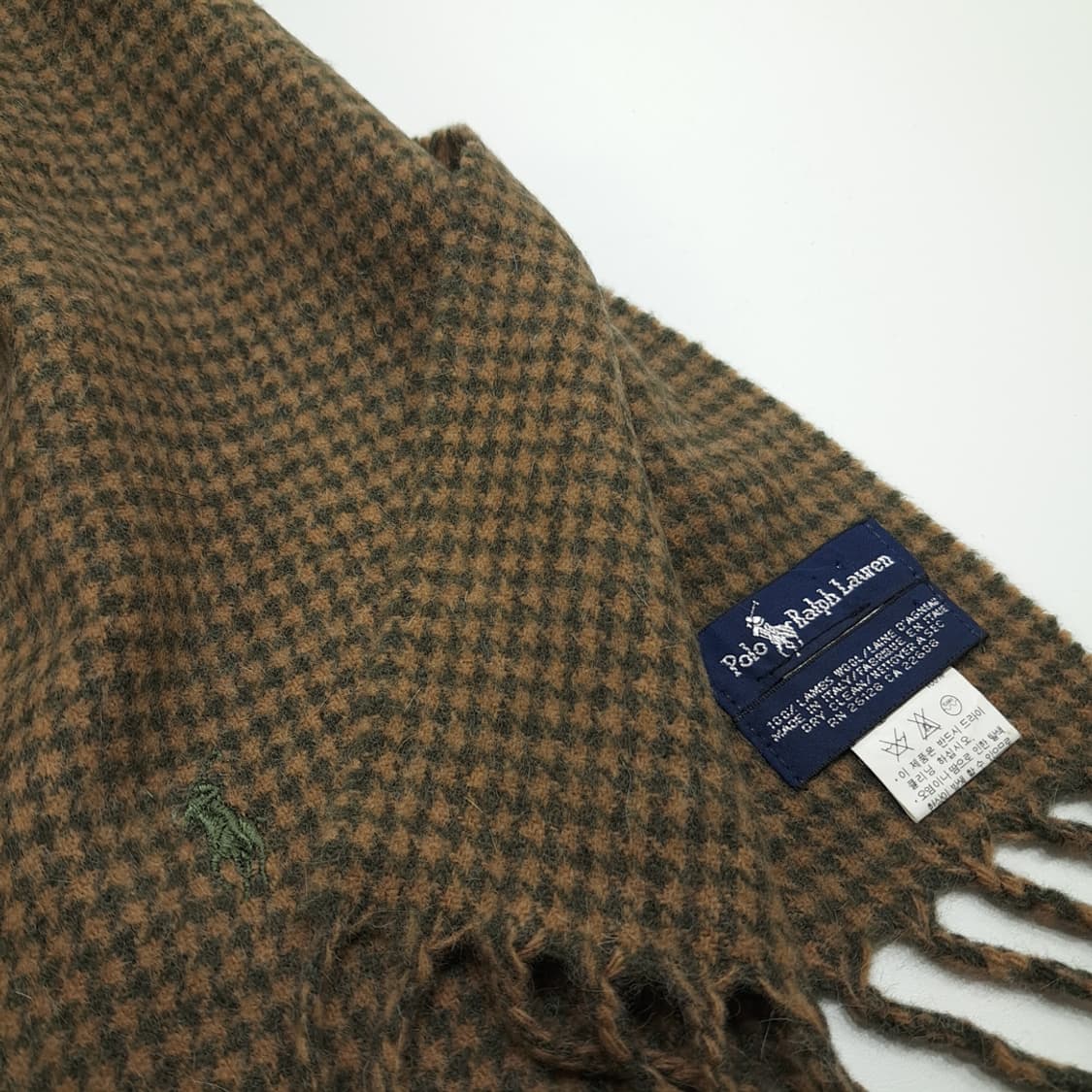 MX364 폴로 랄프로렌 100% 램스울 올리브그린 하운드투스 머플러 상품이미지5