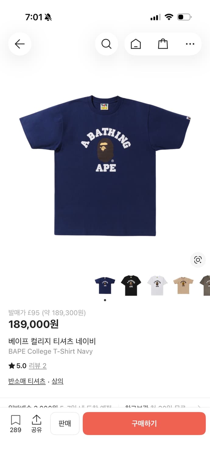 급처) 베이프 컬리지 티셔츠 네이비 상품이미지3
