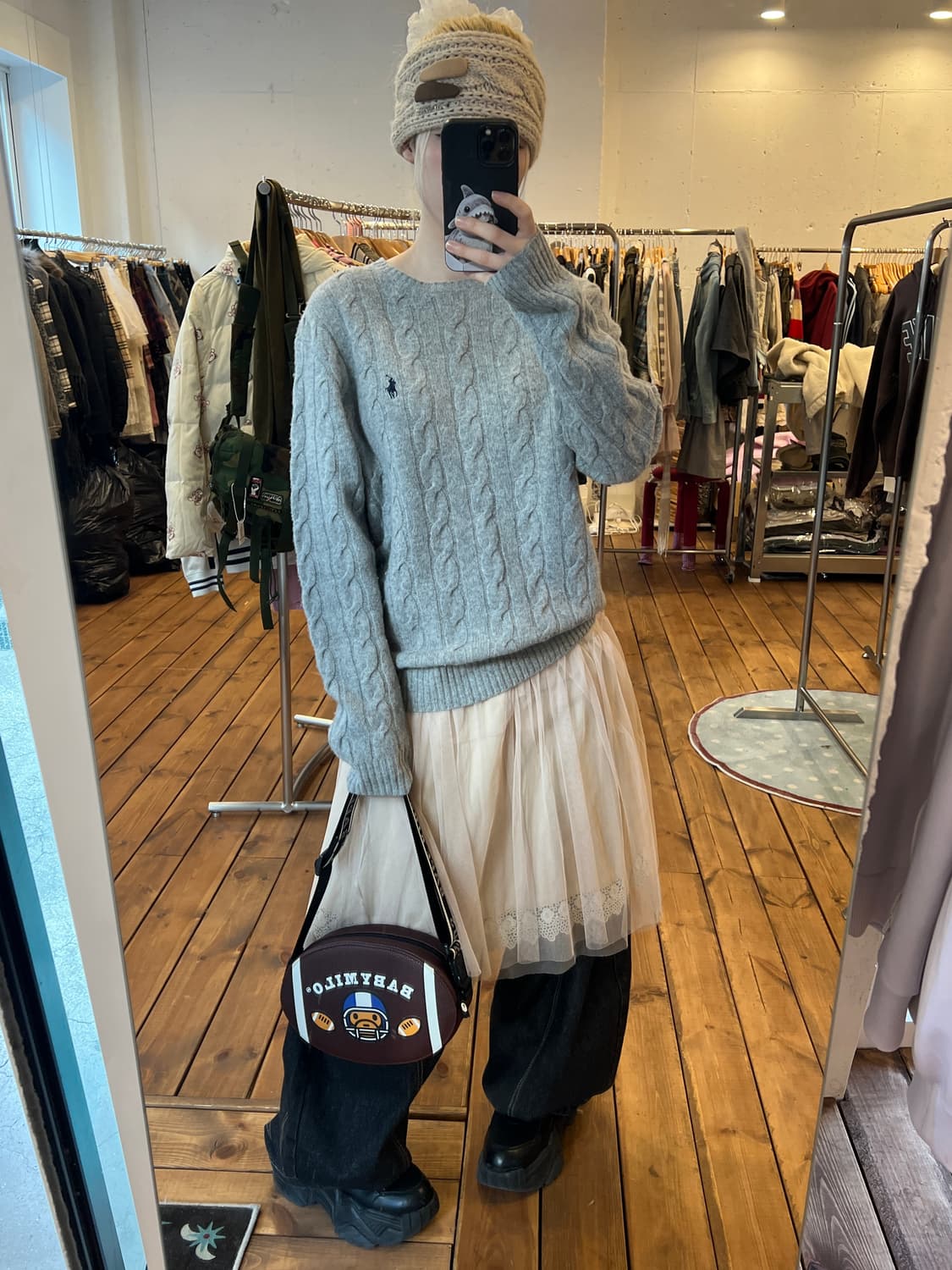 폴로 그레이 꽈배기 니트 상품이미지1