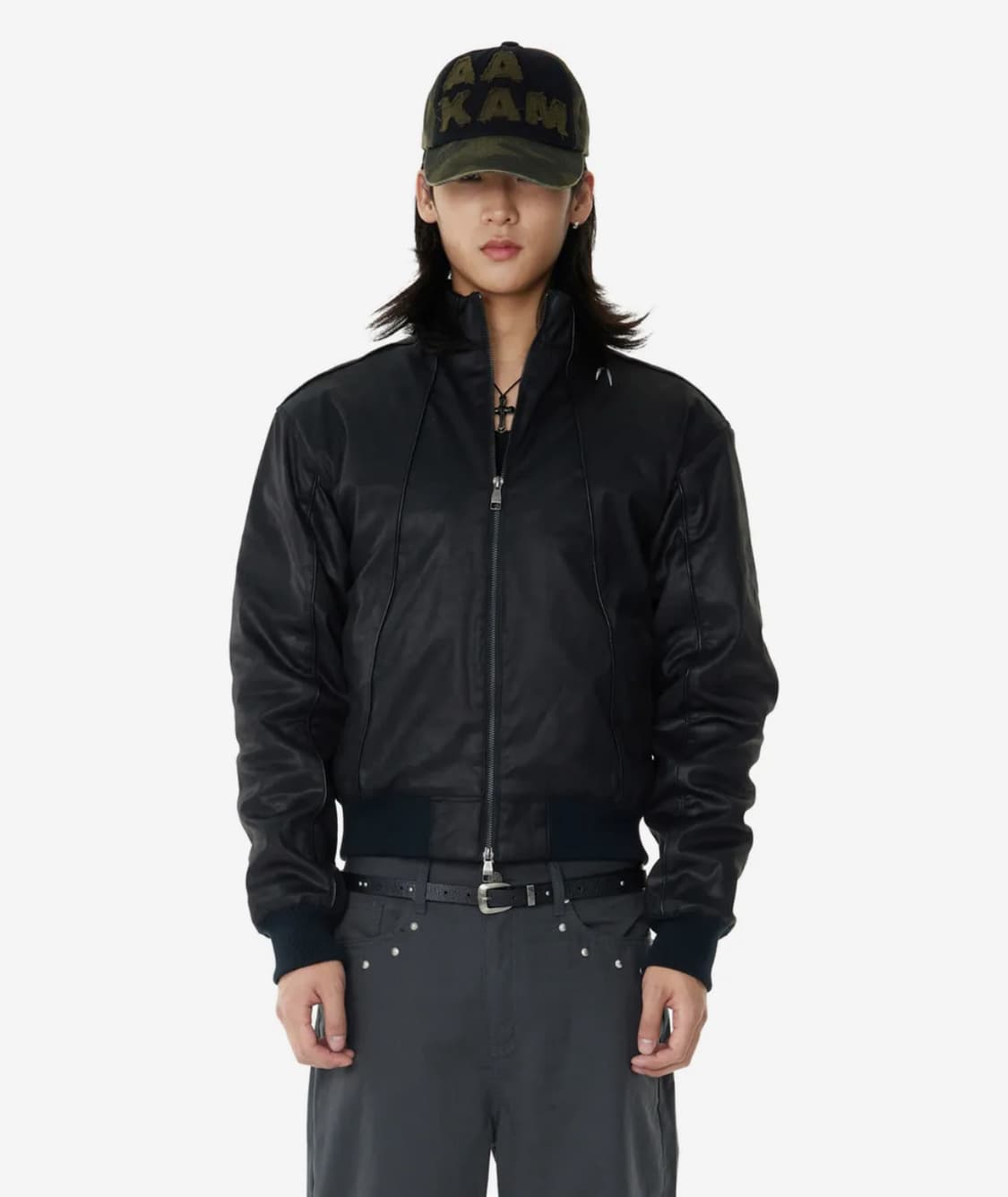 아캄 Piping Leather Blouson (Black) 상품이미지1