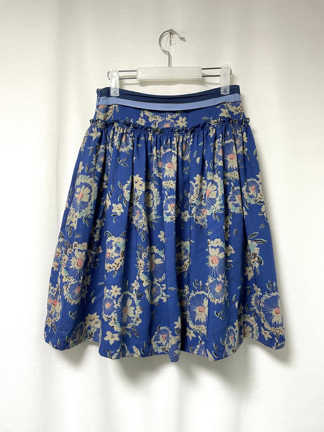 레니본 여성 썸머울 플라워 플레어 스커트 _ 블루 _ 모리걸 상품이미지4