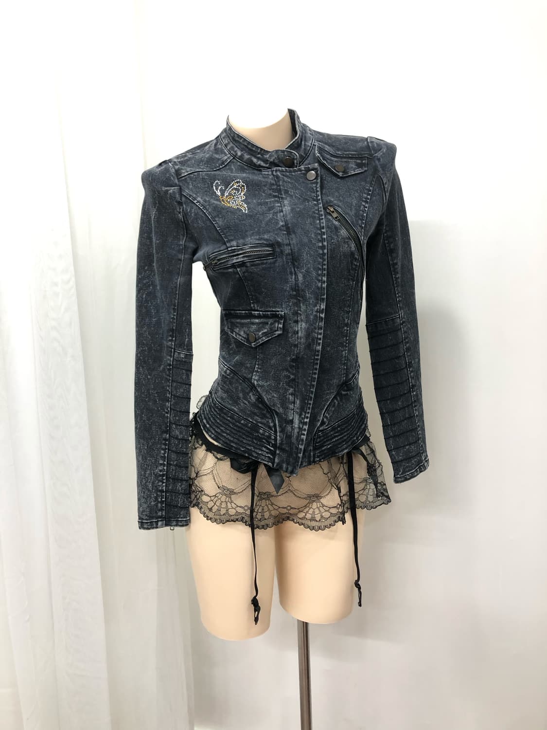 y2k navy stone-washed biker jacket 상품이미지2