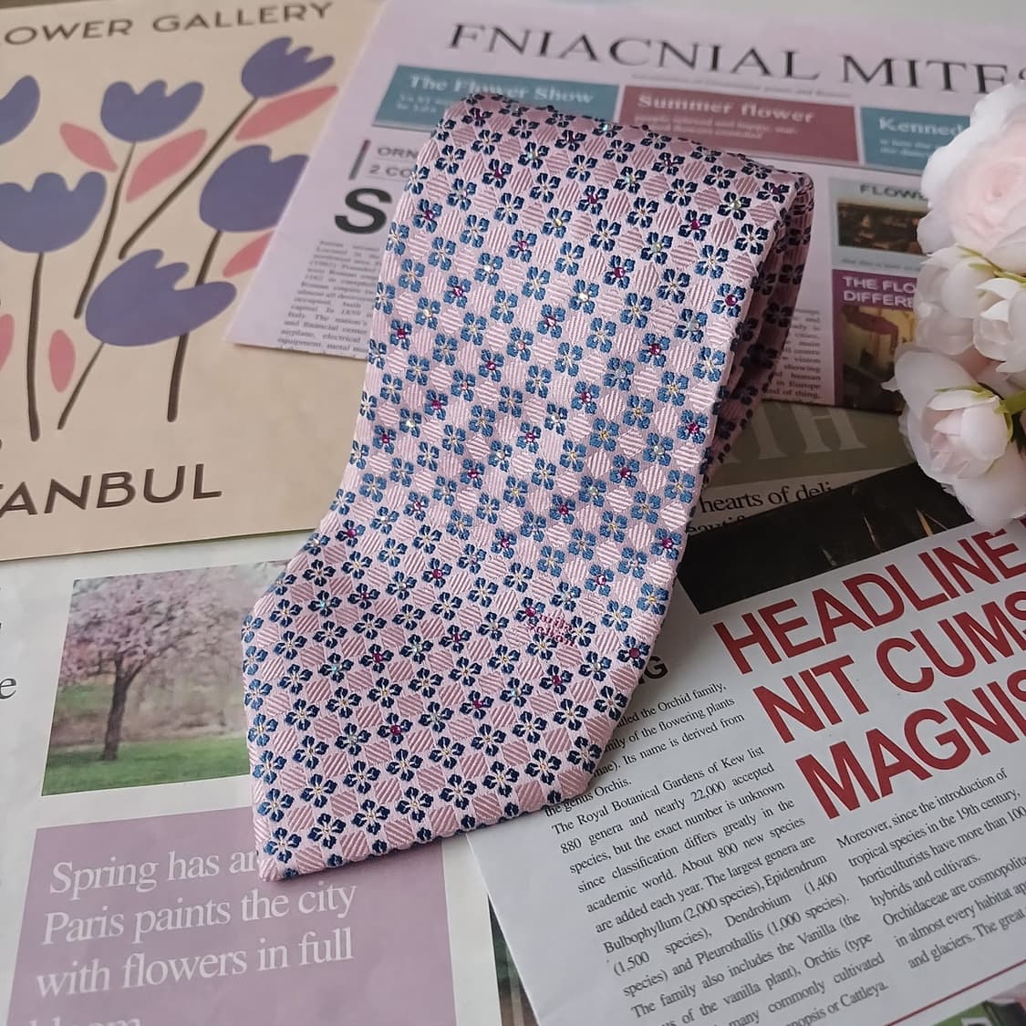 밀라숀 실크 핑크 플라워 패턴 넥타이 8.4cm 새상품 A19313
 상품이미지2