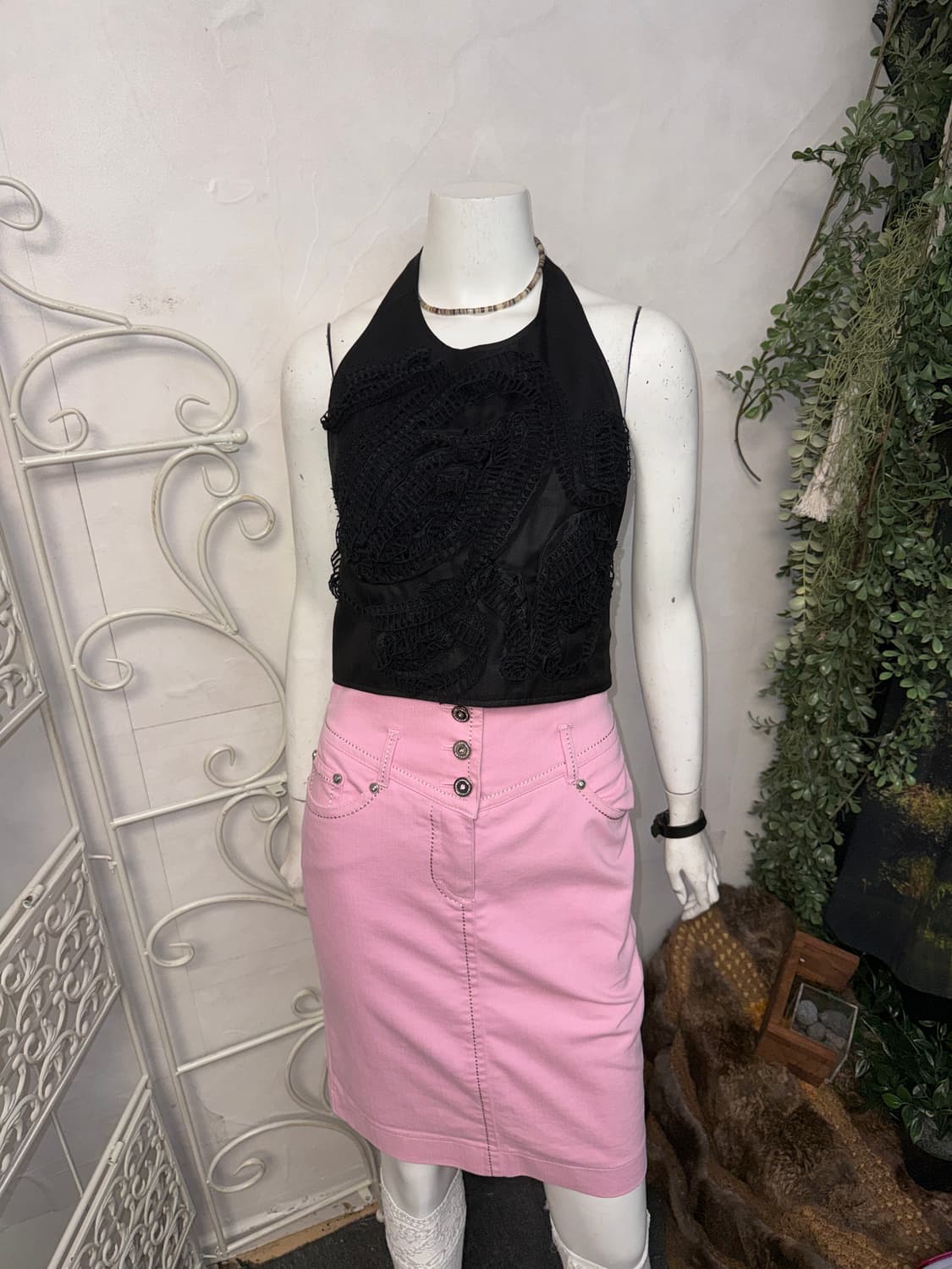 TIME black draped ruffle backless 슬리브리스 상품이미지1