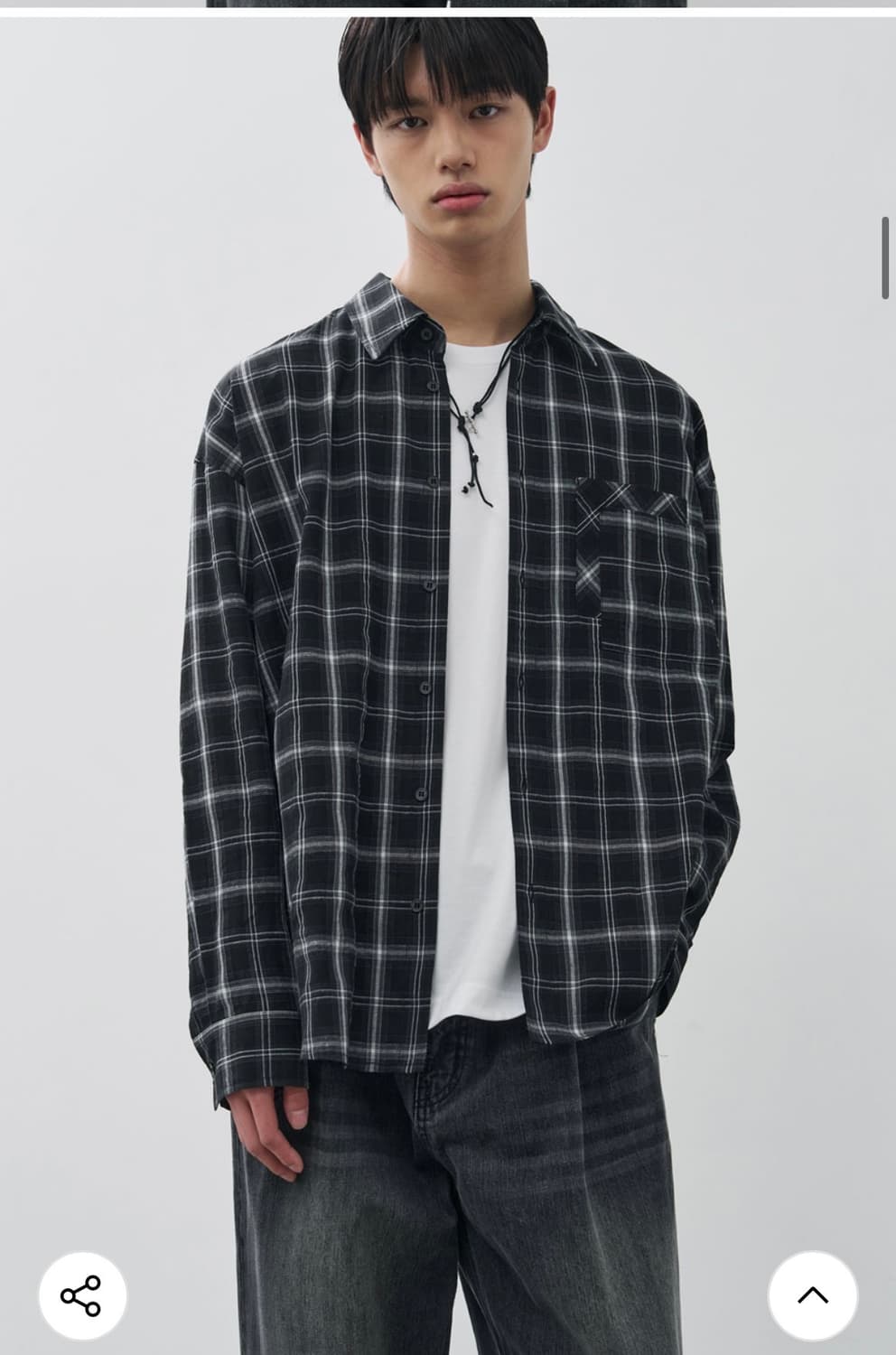 (새상품)(L) 알리스 썸머 브리즈 레이어 체크 셔츠 [블랙] 판매 상품이미지4