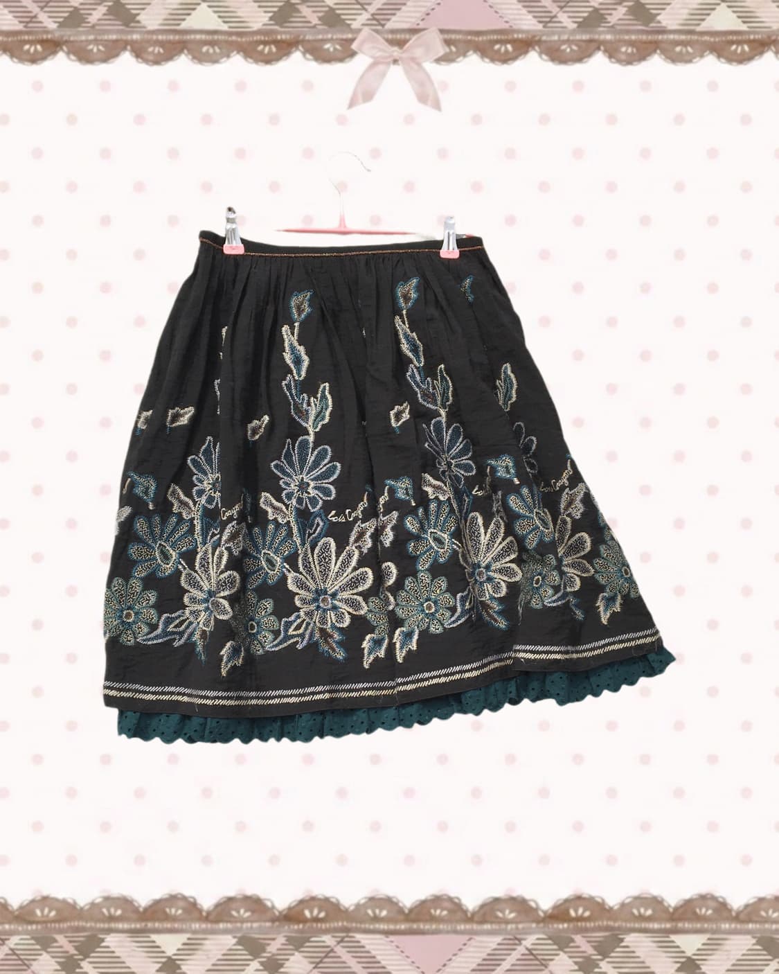 터콰이즈 오리엔탈 자수 펀칭 미디스커트 상품이미지1