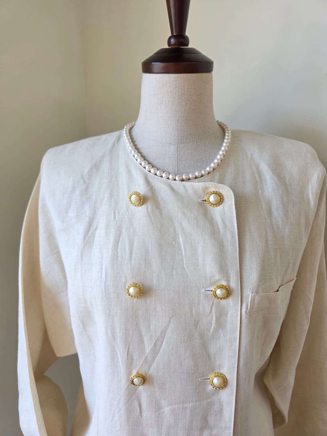 미착용 새상품 린넨 더블 금장 버튼 롱 원피스 상품이미지2