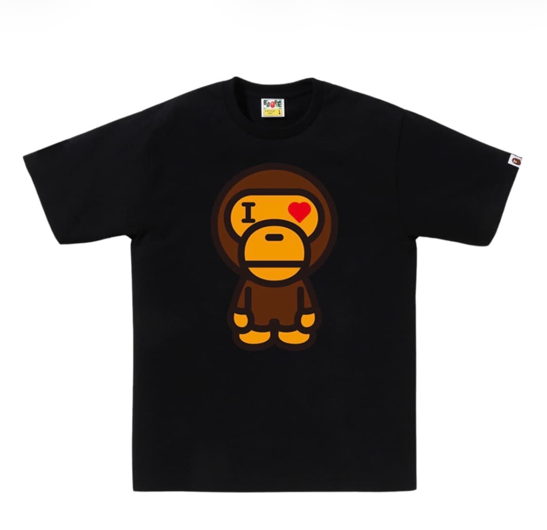 베이프 하트 베이비 마일로 티셔츠 블랙 상품이미지1