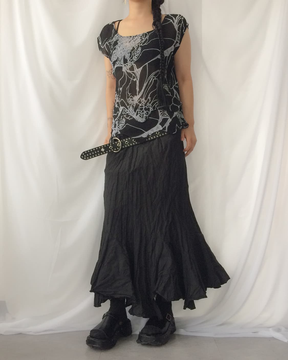 pattern printing pleat blouse sleeveless 상품이미지6