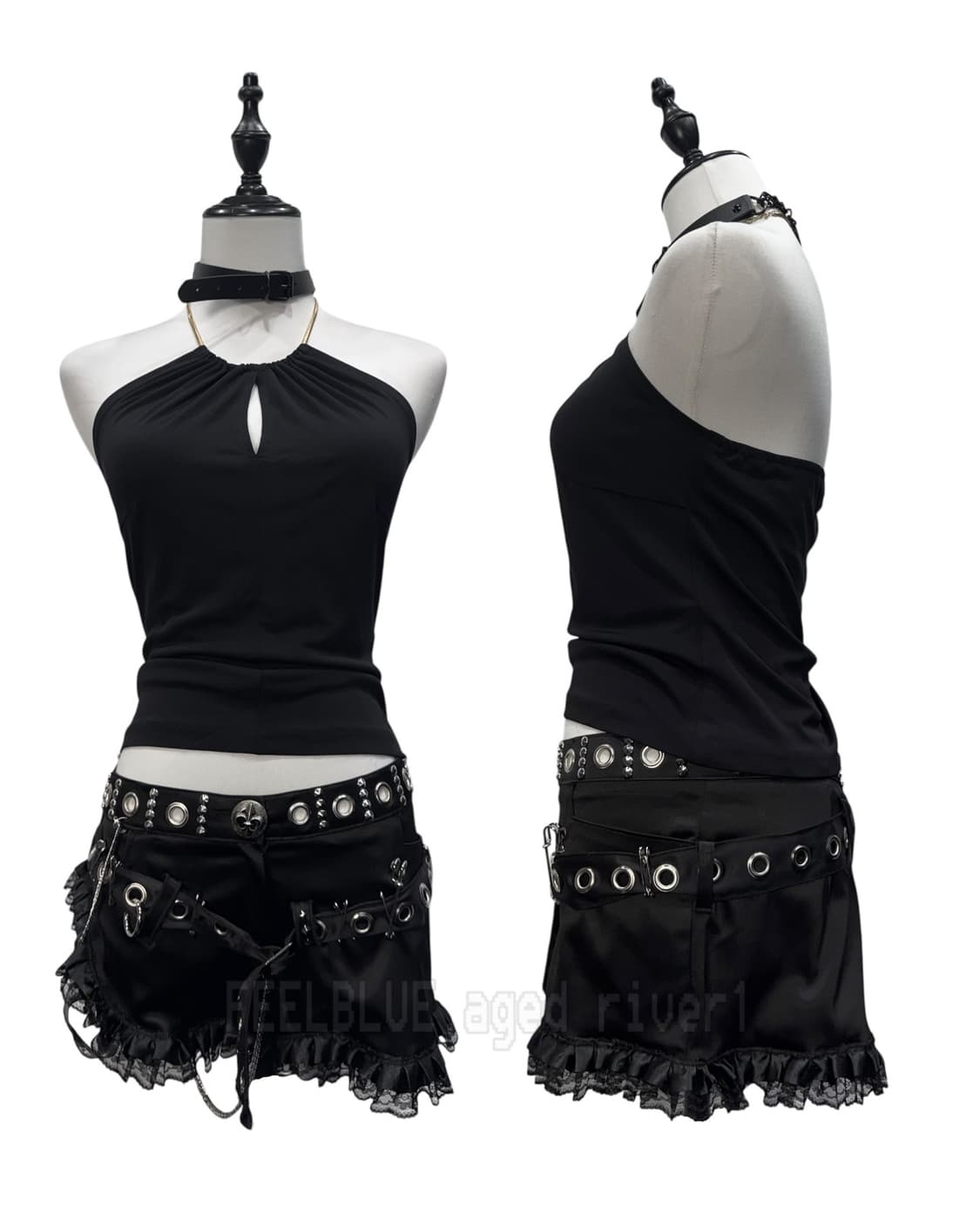 Gold Chain Halter Black Slip Top 상품이미지2