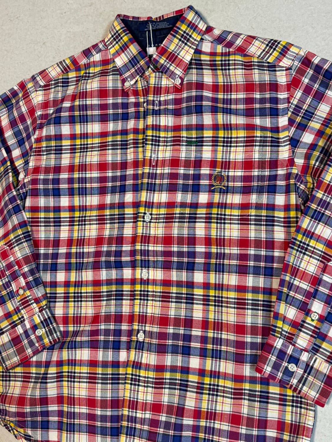 타미힐피거 빈티지 컬러블록 체크 셔츠 m 상품이미지3