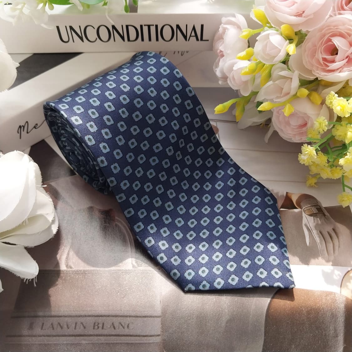 LANVIN 랑방 넥타이 네이비 패턴 A+~A등급 K2424 상품이미지4