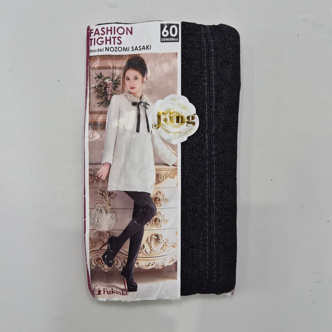 Fukuske 블랙 다이아몬드 스트라이프 패턴 팬티스타킹 상품이미지3