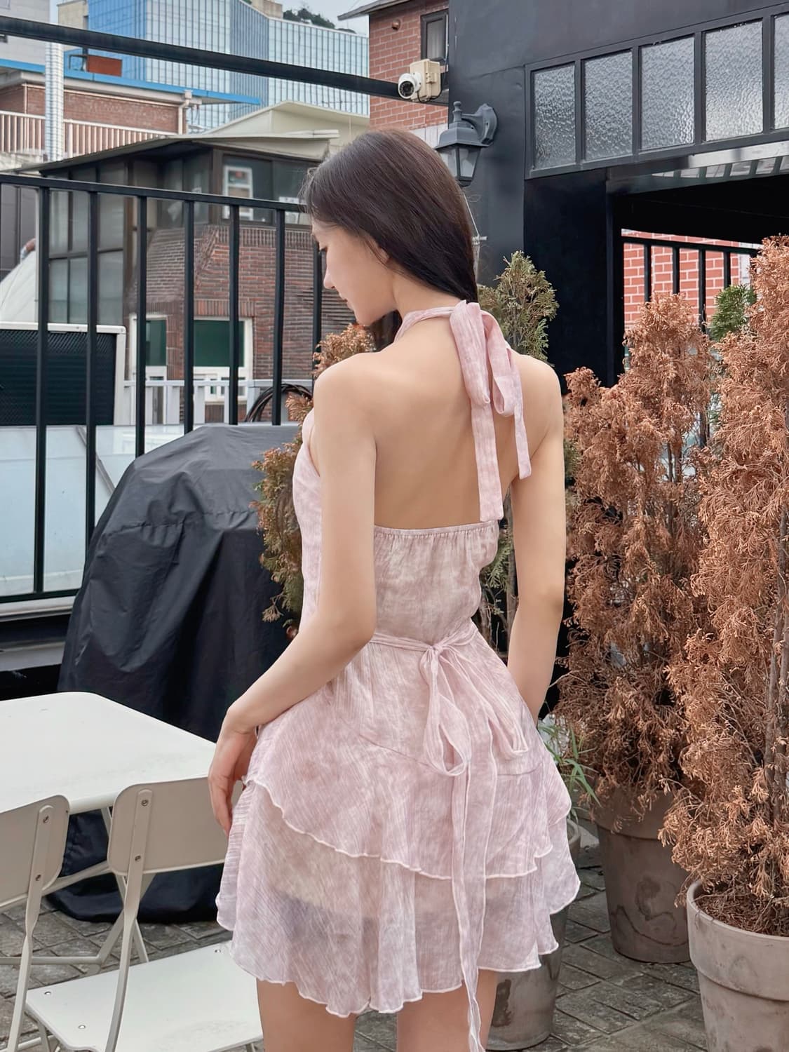 카리나 카인다미 홀터넥 쉬폰 원피스 핑크 s 상품이미지4