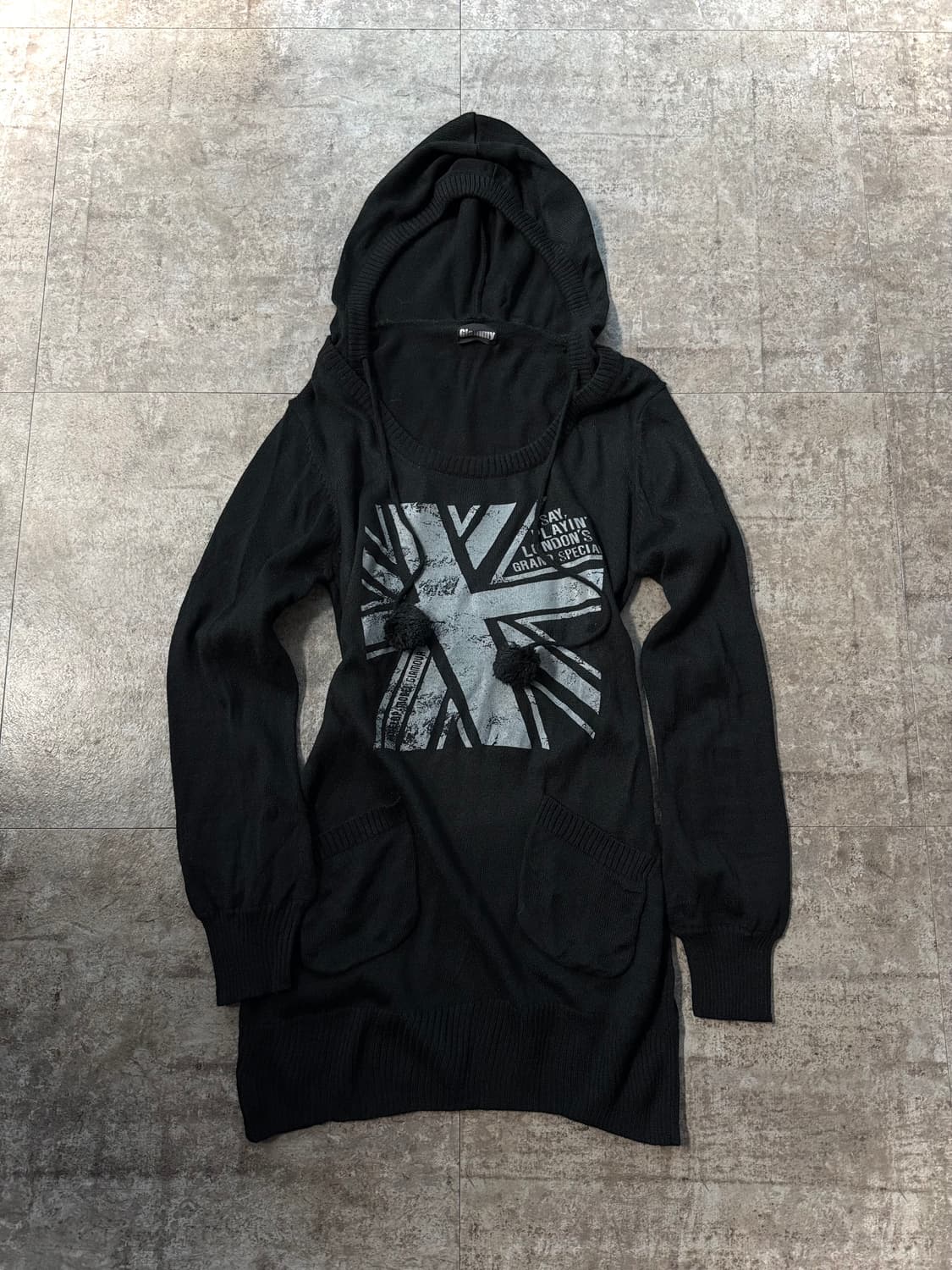 유니온 잭 그래픽 폼폼 후디드 니트 원피스 상품이미지2