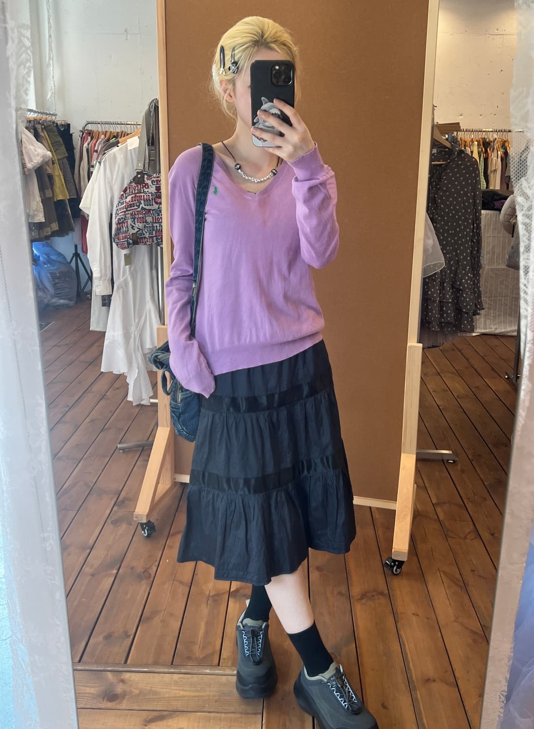 폴로 브이넥 라일락 롱슬리브 상품이미지1