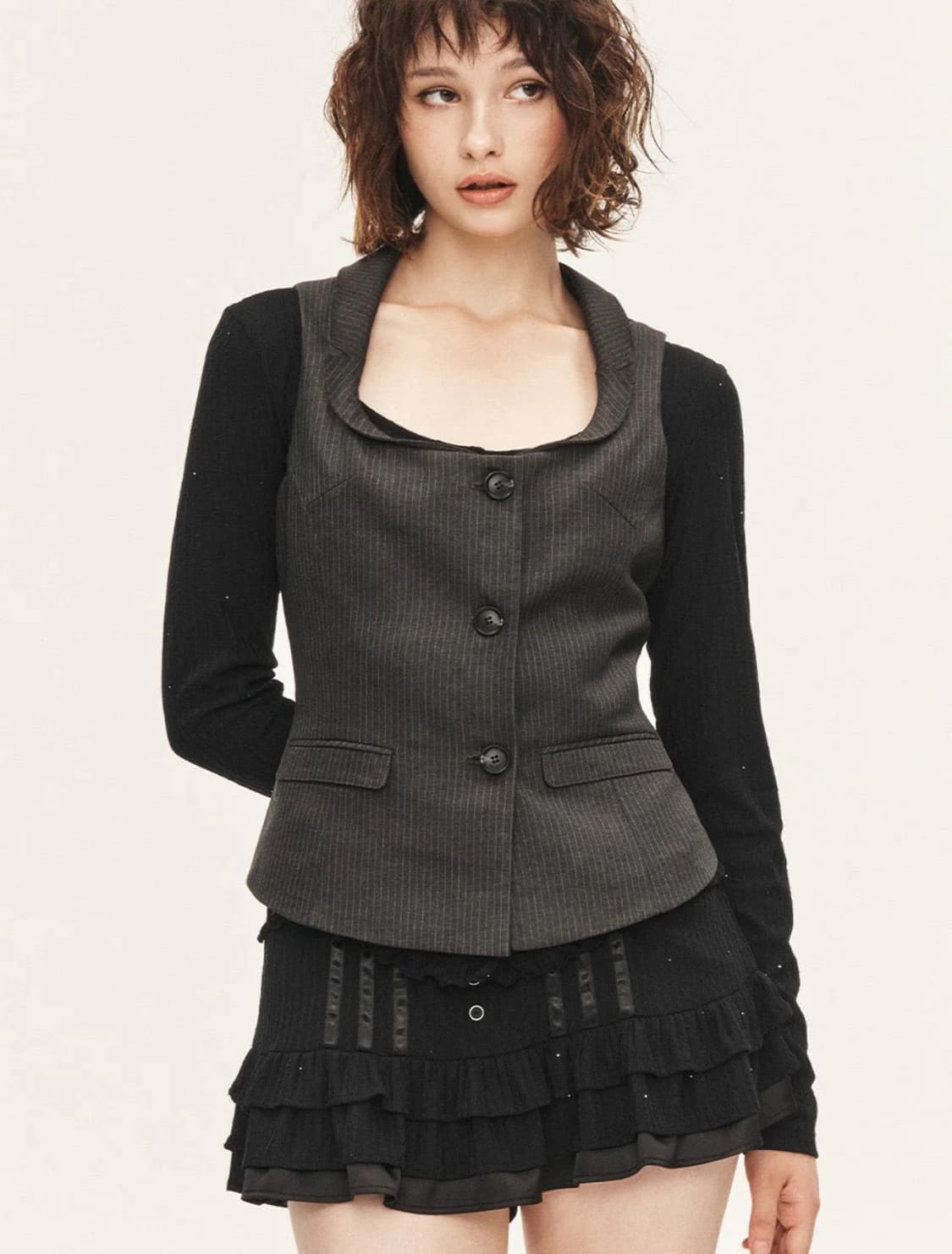 쓰리타임즈 뮤즈 스트라이프 베스트 그레이 s 상품이미지1