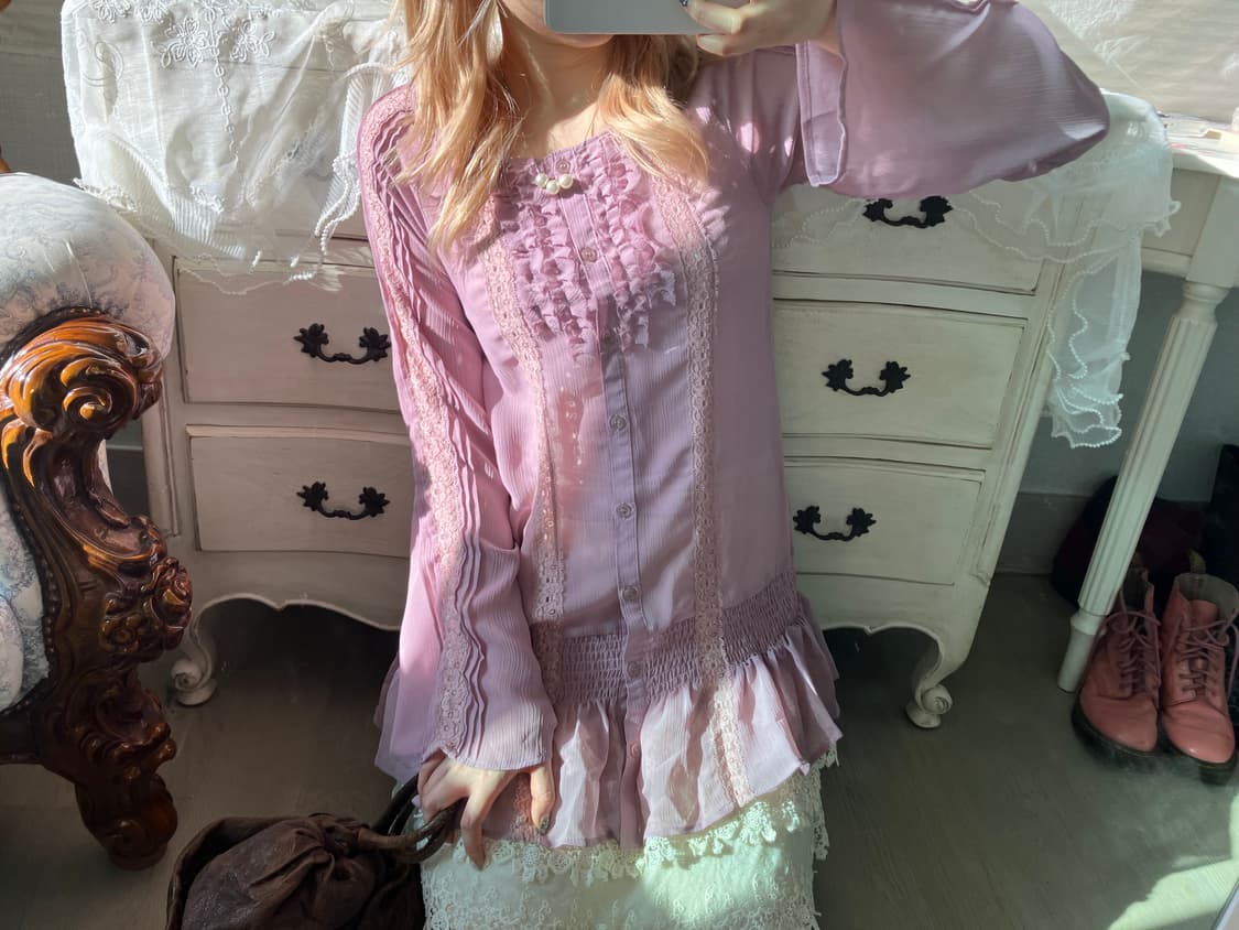 빈티지 앤틱 라벤더 레이스 블라우스 상품이미지3