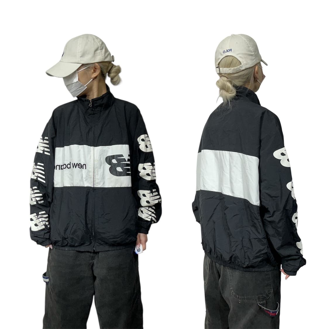 뉴발란스 블랙 화이트 로고 바람막이 자켓 L 상품이미지1