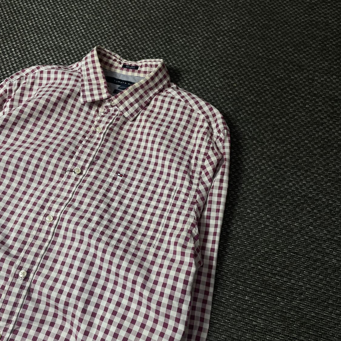 타미힐피거 퍼플핑크 체크 커스텀핏 긴팔 셔츠 L 상품이미지6