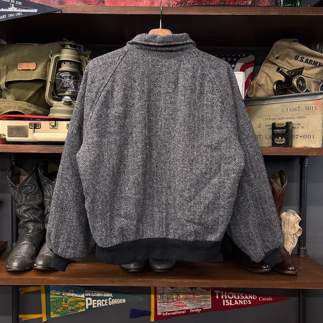 80s John L Blain 트위드 헤링본 패디드 울 블루종 N369 상품이미지2