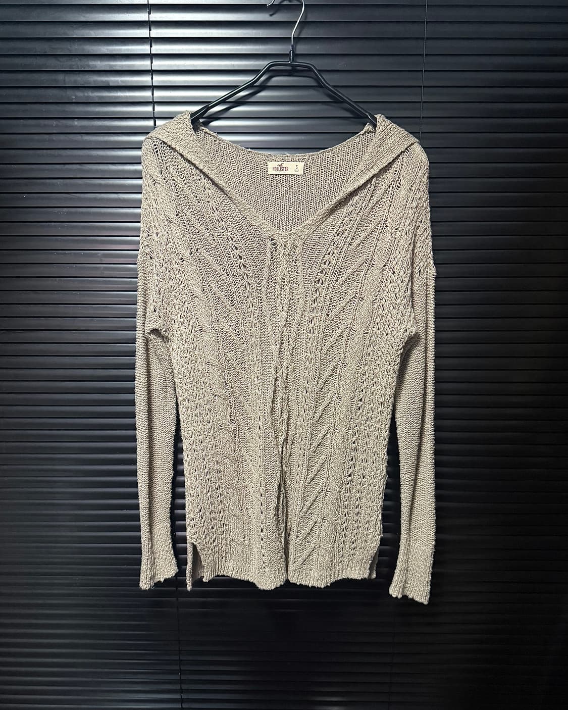 홀리스터 후드 긴팔 니트 스웨터 그물 시스루 베이지 에스닉 웨스턴 루즈핏 상품이미지2