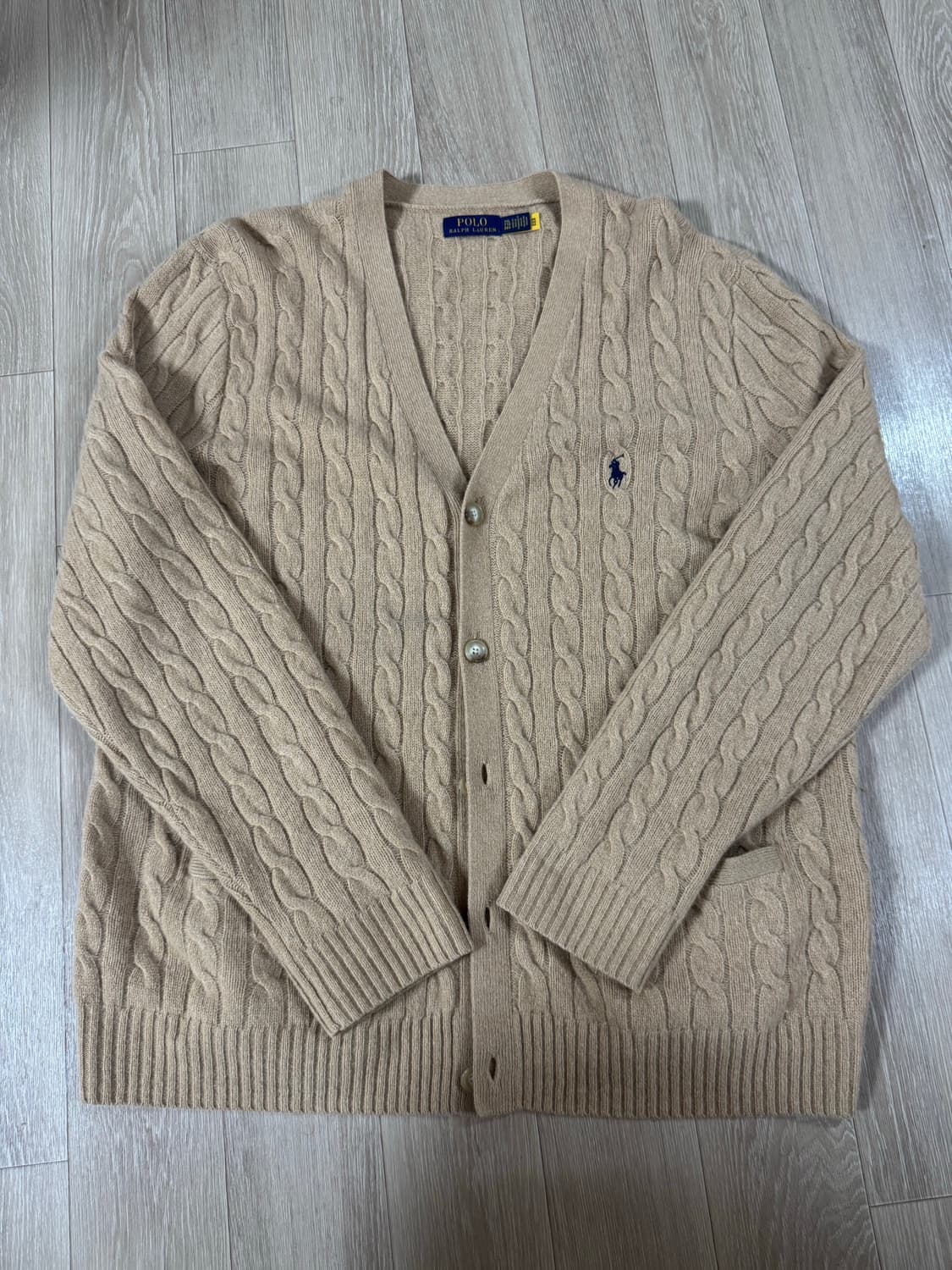 2XL 폴로 랄프로렌 울캐시미어 케이블 니트 꽈배기 가디건 베이지 상품이미지1