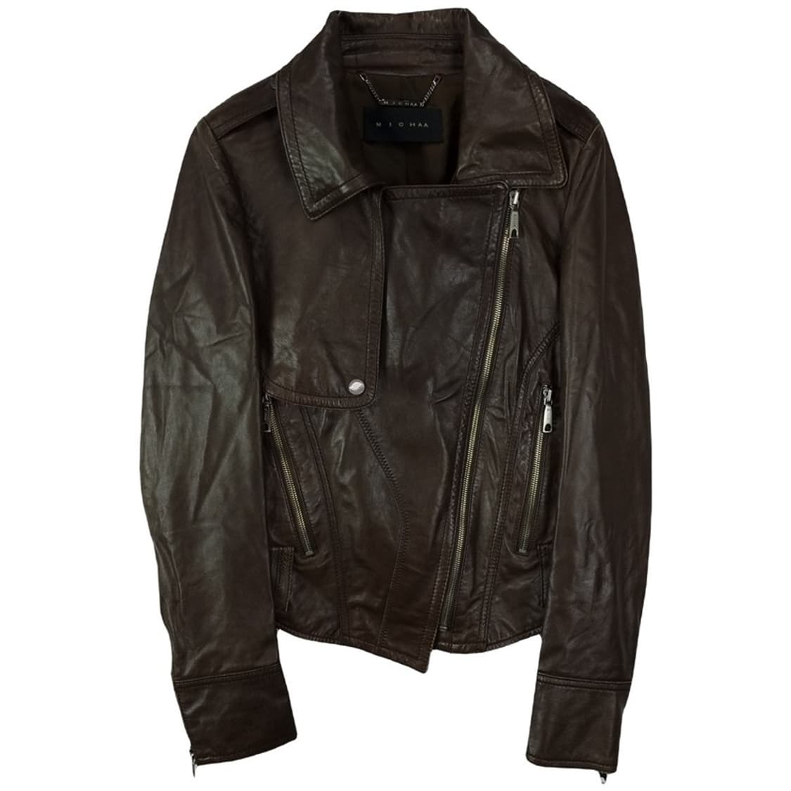 [미샤] 리얼 램스킨 양가죽 더블 사선 레더 자켓 브라운 M19178 상품이미지2
