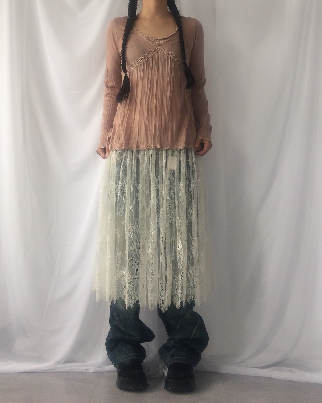 See through lace layered long skirt 상품이미지6