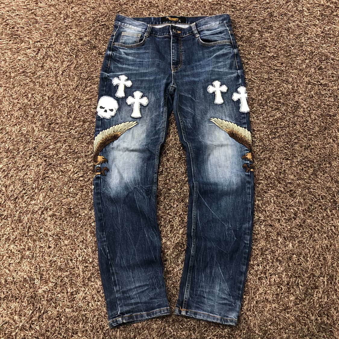 34 CLOUD72 스컬 크로스 이글 패치 워싱 데님 팬츠 상품이미지1