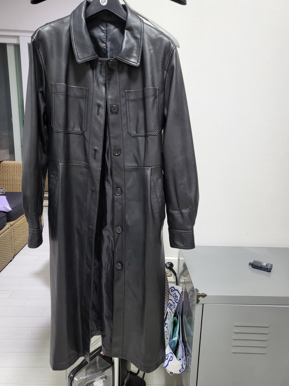 고급 pu블랙 가죽 롱 트렌치코트 free 버버리트렌치코트 상품이미지3