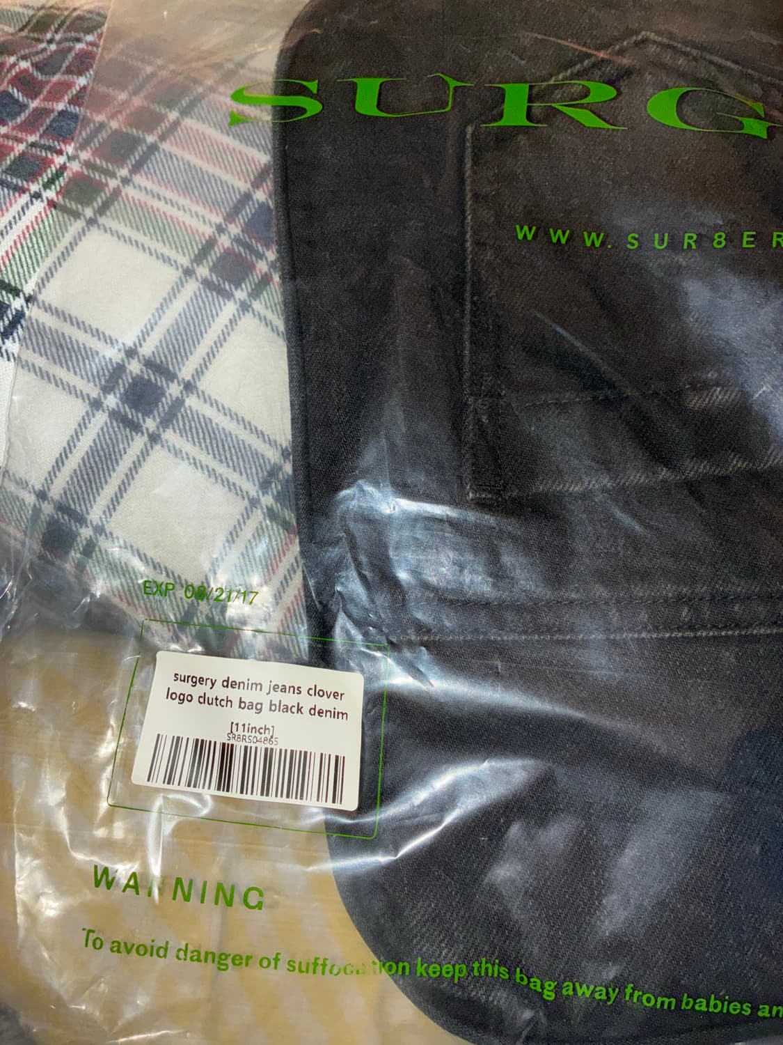 써저리 데님 진 클로버 로고 클러치 백 블랙 데님 상품이미지4