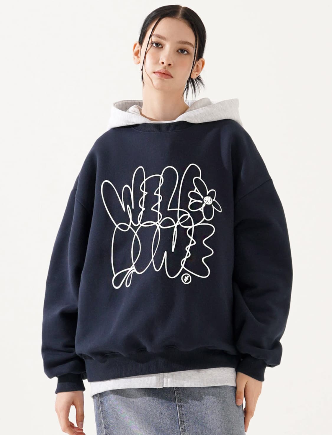 TWN 덤블 워싱 기모 맨투맨 navy - L 상품이미지6