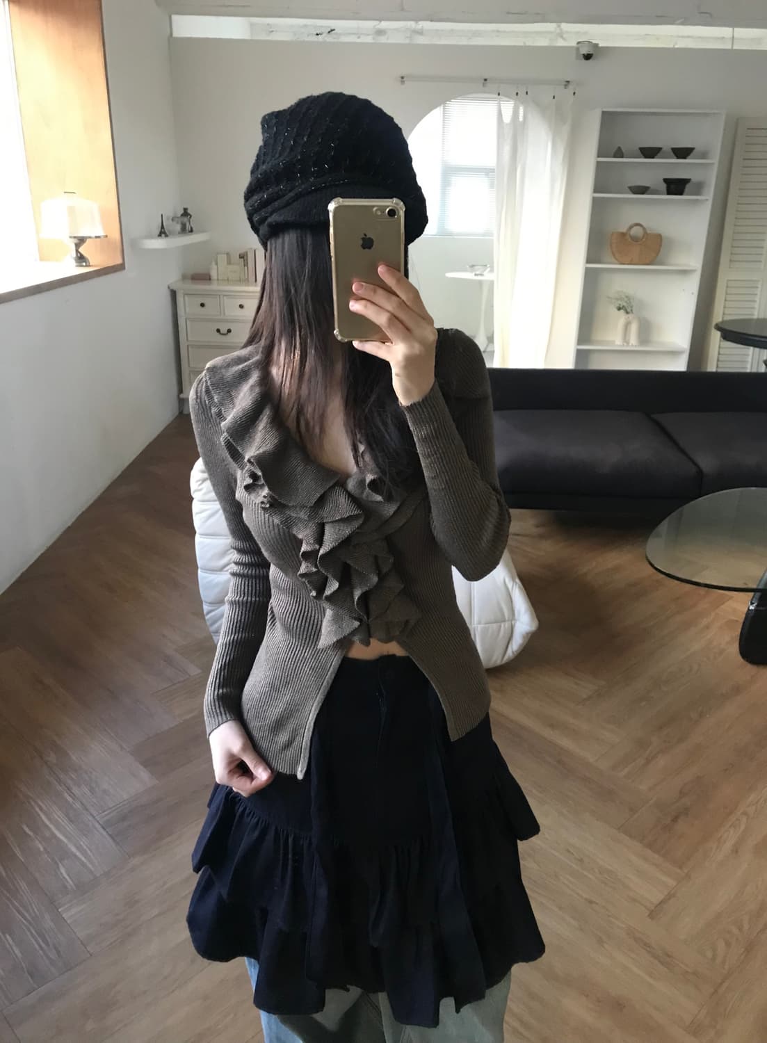 vintage navy frill skirt 상품이미지1