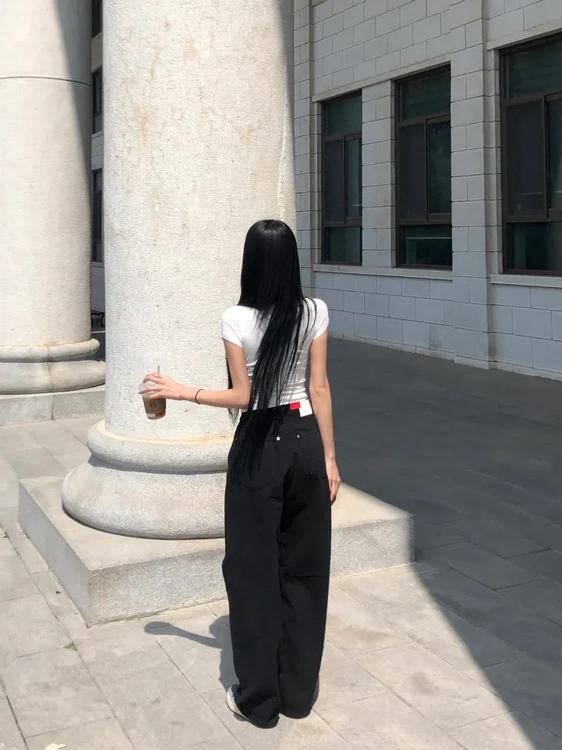 ootj 절개 와이드 코튼팬츠 블랙 s 상품이미지3