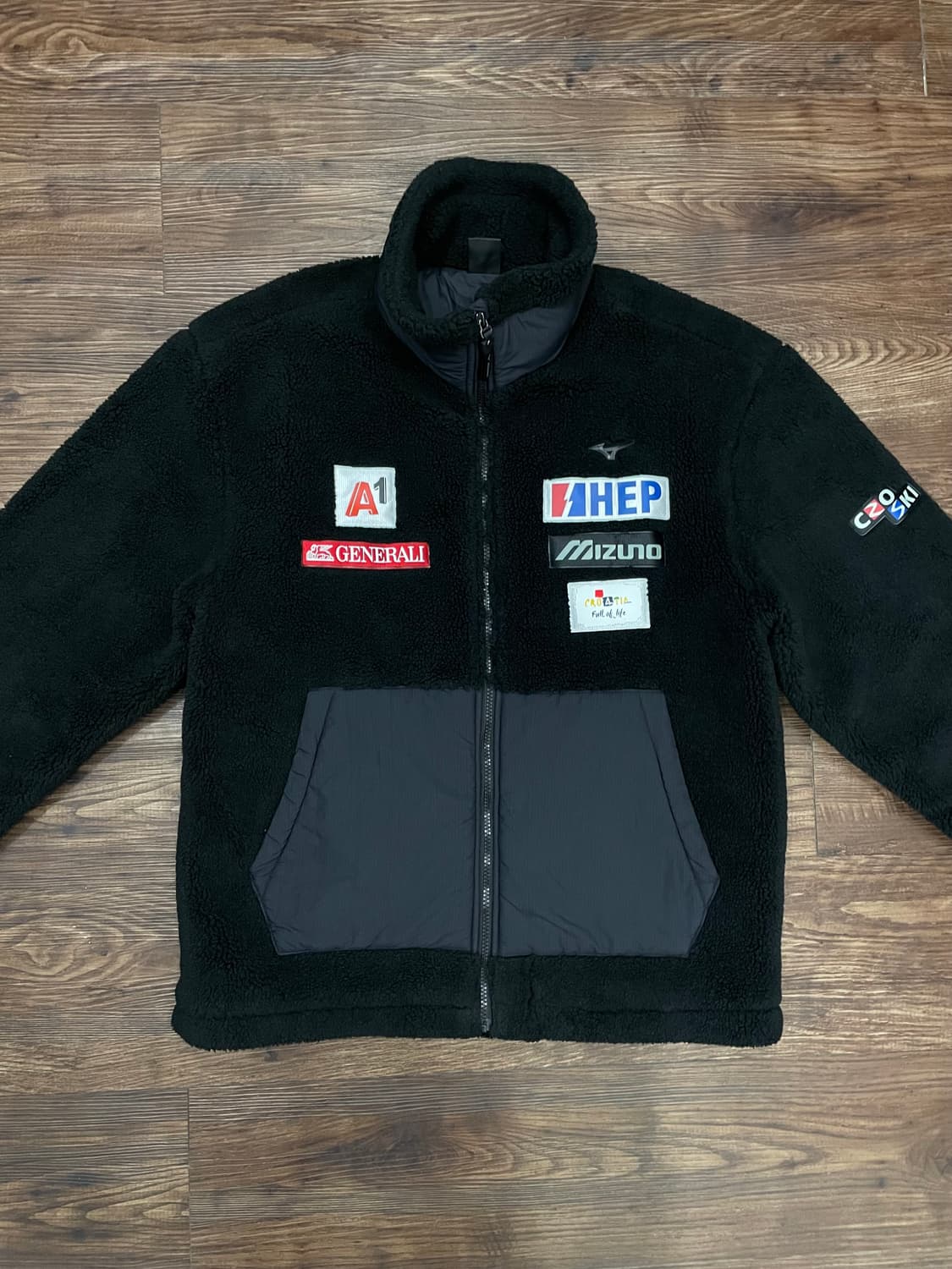 미즈노 MIZUNO 크로 스키 보아 플리스 방풍 패딩 자켓 블랙 상품이미지1