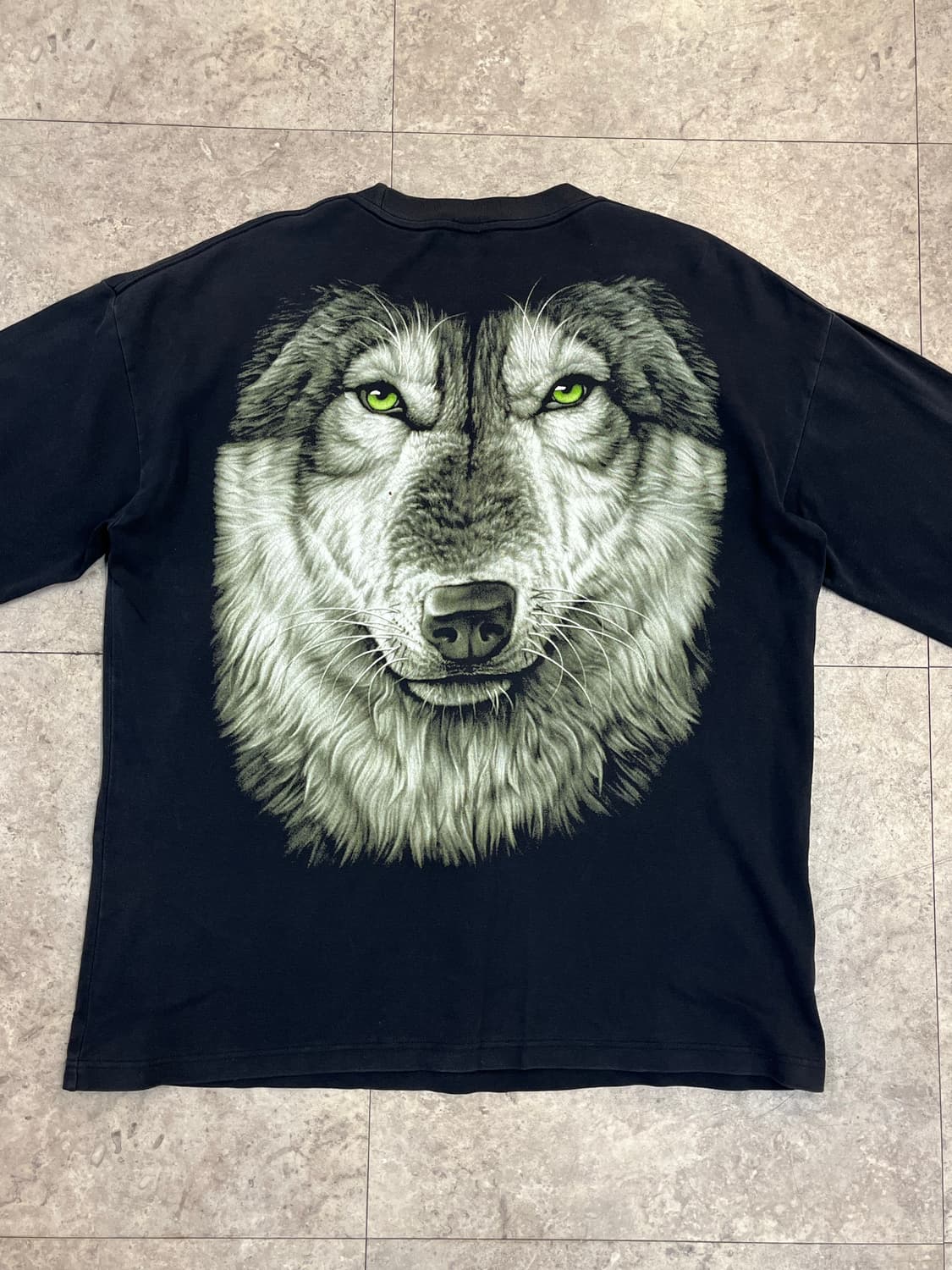 빈티지 울프 프린팅 긴팔티 블랙 XL #csz3661 상품이미지7