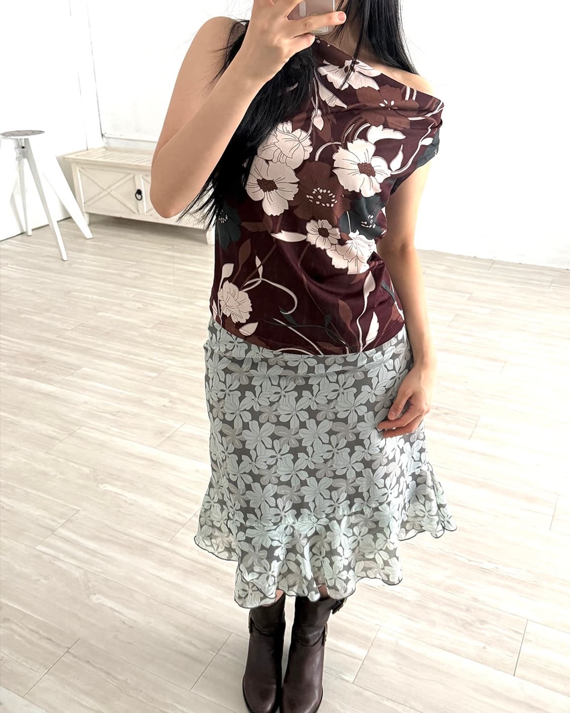 Mint Floral Sheer Midi Skirt 상품이미지5